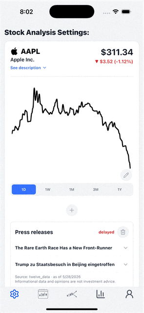 TradeWinds stock analysis settings screen